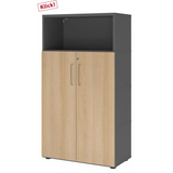 Mobile archivio FlexWall in grafite e rovere con due ante, vano aperto e piedini di hjh OFFICE PRO