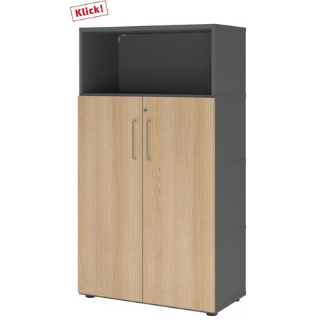 Mobile archivio FlexWall in grafite e rovere con due ante, vano aperto e piedini di hjh OFFICE PRO