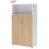 Armadio per documenti FlexWall in bianco e rovere con due ante, vano aperto e piedini di hjh OFFICE PRO