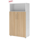 Armadio per documenti FlexWall in bianco e rovere con due ante, vano aperto e piedini di hjh OFFICE PRO