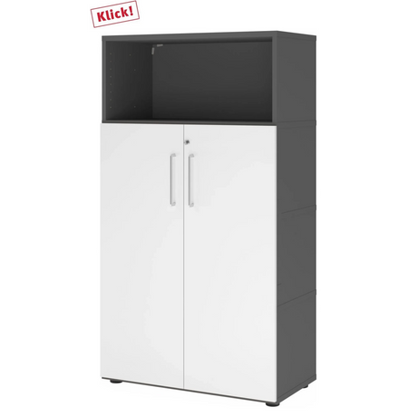 Mobile archivio FlexWall in grafite e bianco con due ante e un vano aperto di hjh OFFICE PRO