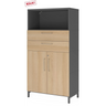 Mobile archivio FlexWall in grafite e rovere con due cassetti, due ante e un vano aperto di hjh OFFICE PRO