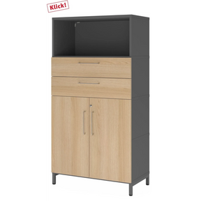 Mobile archivio FlexWall in grafite e rovere con due cassetti, due ante e un vano aperto di hjh OFFICE PRO