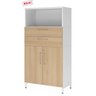 Mobile archiviatore FlexWall in bianco e rovere con due cassetti, ante e vano aperto di hjh OFFICE PRO
