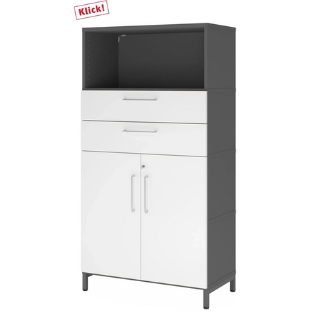 Armadio per documenti FlexWall in grafite e bianco con due cassetti, ante e base a zoccolo di hjh OFFICE PRO