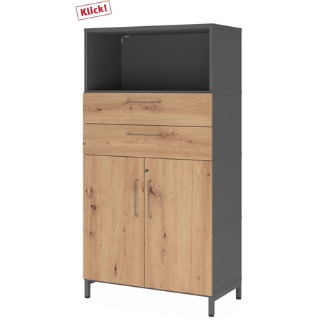 Mobile ufficio FlexWall in grafite e rovere frassino con due cassetti, ante e base a zoccolo di hjh OFFICE PRO