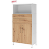 Mobile archivio FlexWall in bianco e rovere frassino con due cassetti, due ante e base a zoccolo bianca di hjh OFFICE PRO