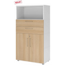 Mobile ufficio FlexWall in bianco e rovere con due cassetti, due ante e un vano aperto di hjh OFFICE PRO