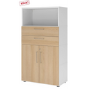 Mobile ufficio FlexWall in bianco e rovere con due cassetti, due ante e un vano aperto di hjh OFFICE PRO