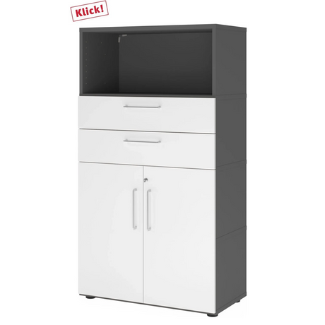 Mobile archivio FlexWall in grafite e bianco con due cassetti, ante e vano aperto di hjh OFFICE PRO