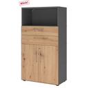 Mobile archivio FlexWall in grafite e rovere frassino con due cassetti, un vano e ante di hjh OFFICE PRO