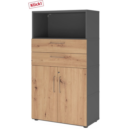 Mobile archivio FlexWall in grafite e rovere frassino con due cassetti, un vano e ante di hjh OFFICE PRO