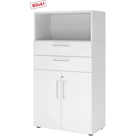 Mobile archiviatore bianco FlexWall con vano aperto, due cassetti e una sezione armadio di hjh OFFICE PRO