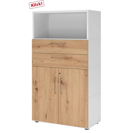 Mobile archivio FlexWall in bianco e rovere frassino con due cassetti, due ante e un vano aperto di hjh OFFICE PRO