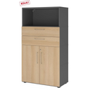 Mobile archivio FlexWall in grafite e rovere con due cassetti e un vano armadio di hjh OFFICE PRO