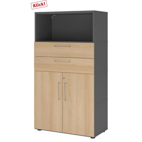 Mobile archivio FlexWall in grafite e rovere con due cassetti e un vano armadio di hjh OFFICE PRO