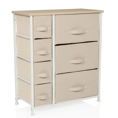 Cassettiera beige FOLDRESS B con sei cassetti in tessuto e piano in legno chiaro di hjh LIVING