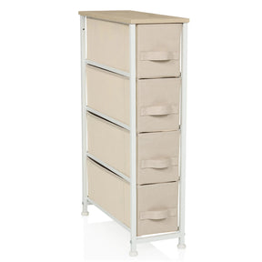 Cassettiera beige FOLDRESS S con quattro cassetti in tessuto e piano in legno chiaro di hjh LIVING