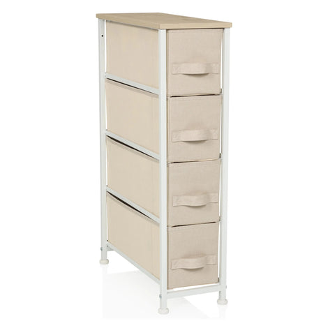 Cassettiera beige FOLDRESS S con quattro cassetti in tessuto e piano in legno chiaro di hjh LIVING