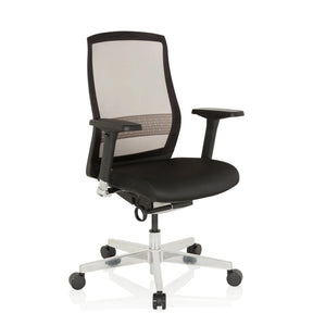 High-end Sedia da ufficio FOUNTAINE in nero con schienale in rete e base a stella lucidata di hjh OFFICE