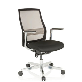 High-end Sedia da ufficio FOUNTAINE PRO con rivestimento nero, schienale in rete e base in alluminio di hjh OFFICE
