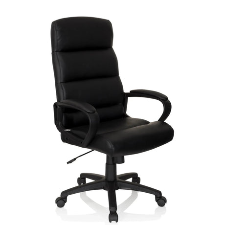 Poltrona professionale FUTURA 100 nera con rivestimento in ecopelle, braccioli e base a rotelle di hjh OFFICE