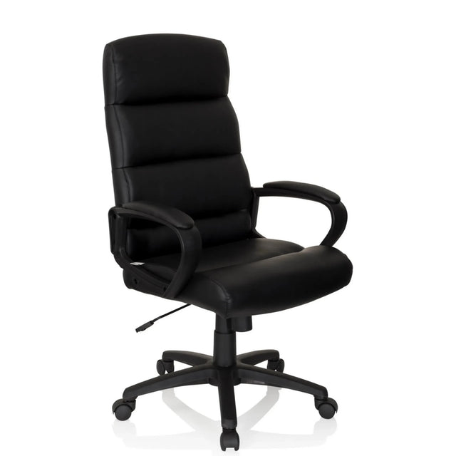 Poltrona professionale FUTURA 100 nera con rivestimento in ecopelle, braccioli e base a rotelle di hjh OFFICE