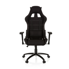 Sedia da gaming GAME FORCE nera con rivestimento in tessuto, cuciture decorative bianche e braccioli di hjh OFFICE