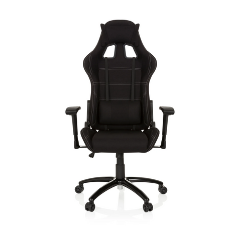 Sedia da gaming GAME FORCE nera con rivestimento in tessuto, cuciture decorative bianche e braccioli di hjh OFFICE