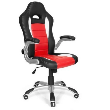 Sedia da gaming GAME SPORT in nero e rosso con braccioli argentati e base con ruote di hjh OFFICE