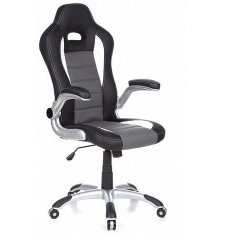 Sedia da gaming GAME SPORT in nero, grigio e bianco con seduta a guscio e base argentata di hjh OFFICE