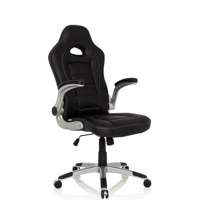 Sedia da gaming GAME SPORT nera con braccioli argentati e una base a stella con ruote di hjh OFFICE