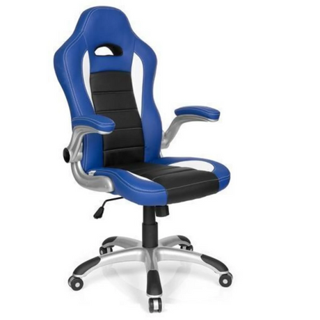 Sedia da gaming GAME SPORT in blu e nero con base argentata di hjh OFFICE