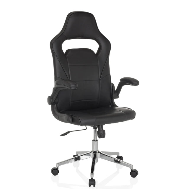Sedia da gaming GAME SPORT PRO nera con rivestimento in ecopelle e base cromata di MyBuero