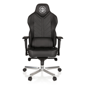 Sedia da gaming GAMEBREAKER COLOSSUS nera con rivestimento in ecopelle e base a stella lucidata di hjh OFFICE
