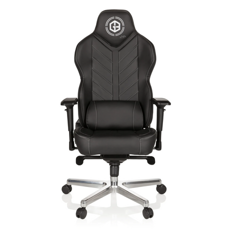 Sedia da gaming GAMEBREAKER COLOSSUS nera con rivestimento in ecopelle e base a stella lucidata di hjh OFFICE