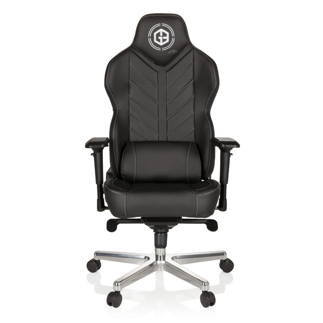 Sedia da gaming GAMEBREAKER COLOSSUS nera con rivestimento in ecopelle e base a stella lucidata di hjh OFFICE