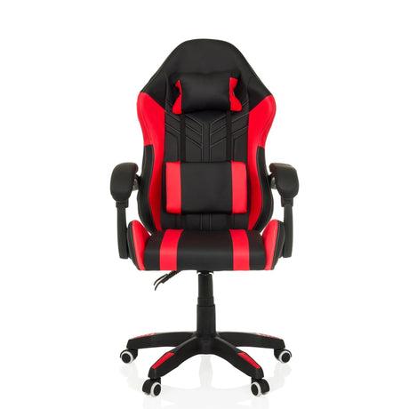 Sedia da gaming GAMEBREAKER W02 in nero-rosso con supporto per il collo e braccioli di MyBuero