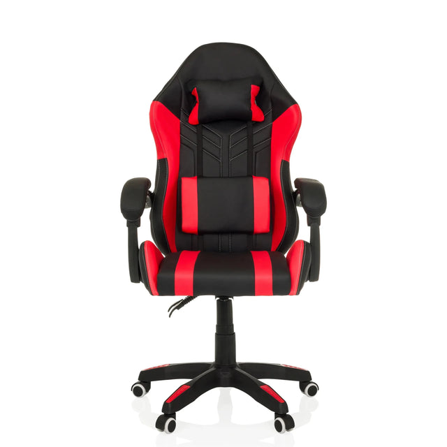 Sedia da gaming GAMEBREAKER W02 in nero-rosso con supporto per il collo e braccioli di MyBuero