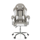 Sedia da gaming GAMEBREAKER W03 in grigio-bianco con cuscini per collo e lombari e base argentata di MyBuero