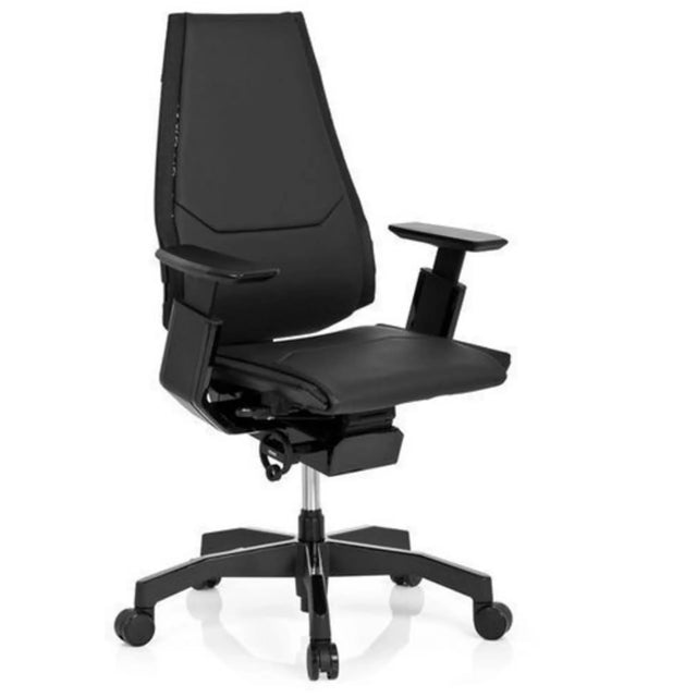 High-end Sedia da ufficio GENIDIA BLACK in pelle nera con braccioli e rotelle di hjh OFFICE