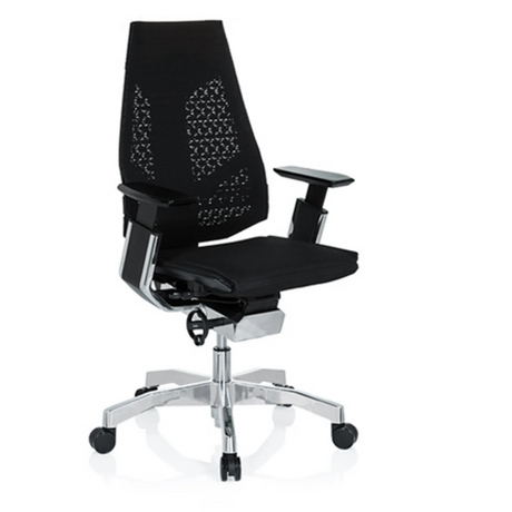 High-end Sedia da ufficio GENIDIA con rivestimento in rete nera e base a stella cromata di hjh OFFICE