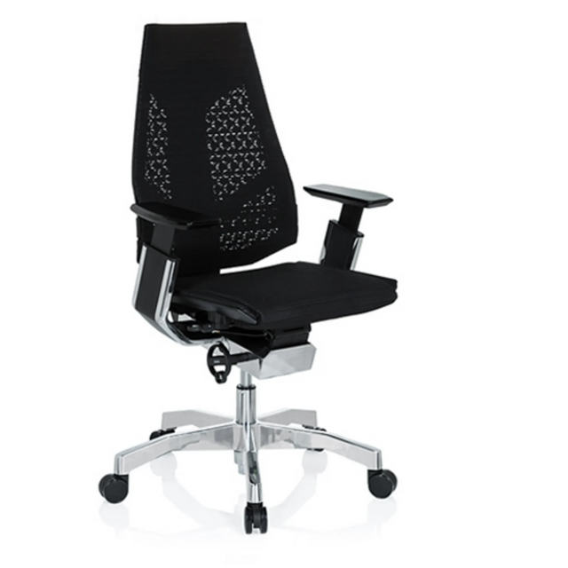 High-end Sedia da ufficio GENIDIA con rivestimento in rete nera e base a stella cromata di hjh OFFICE