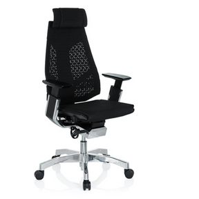 High-end Sedia da ufficio GENIDIA PRO con rivestimento in rete nera, poggiatesta e base lucidata di hjh OFFICE