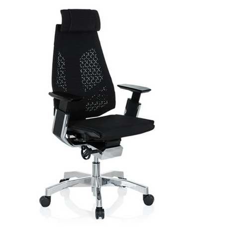 High-end Sedia da ufficio GENIDIA PRO con rivestimento in rete nera, poggiatesta e base lucidata di hjh OFFICE