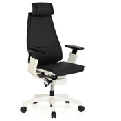 High-end Sedia da ufficio GENIDIA PRO WHITE con rivestimento in pelle nera e struttura bianca di hjh OFFICE