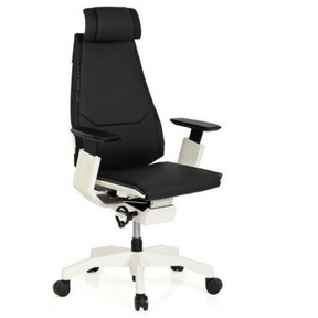 High-end Sedia da ufficio GENIDIA PRO WHITE con rivestimento in pelle nera e struttura bianca di hjh OFFICE