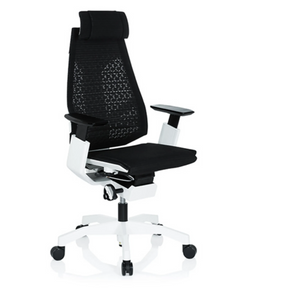 High-end Sedia da ufficio GENIDIA PRO WHITE con rivestimento in rete nera e struttura bianca di hjh OFFICE