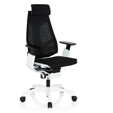 High-end Sedia da ufficio GENIDIA PRO WHITE con rivestimento in rete nera e struttura bianca di hjh OFFICE