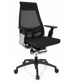 Sedia da ufficio professionale GENIDIA SMART BLACK CM con rivestimento in rete nera ed elementi cromati di hjh OFFICE